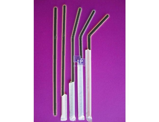 Cañitas / Pajitas de plástico flexibles enfundadas negras - 5 mm x 23cm - Caja de 10000 unidades