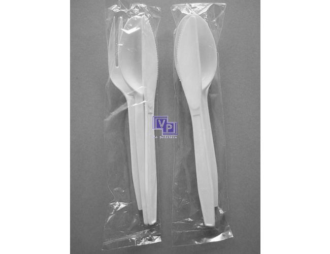 SET Cubiertos de plástico - Cuchara + Cuchillo + Tenedor + Servilleta - 500 unidades