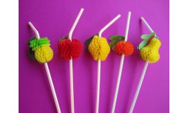 Cañitas / Pajitas de plástico flexibles con Adorno Frutas surtidas - 24 cm - 2500 unidades