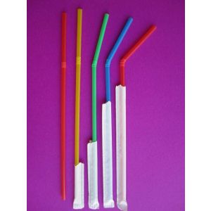 Cañitas / Pajitas de plástico flexibles enfundadas - 5 mm x 23cm - Caja de 10000 unidades